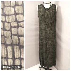 Silk Sheath Lizard Snake Animal Print Olive Green w Black Long Tunic or Dress PL